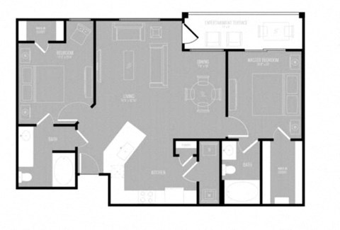 Floor plan for 2 beds, 2 baths, 1065 sqft